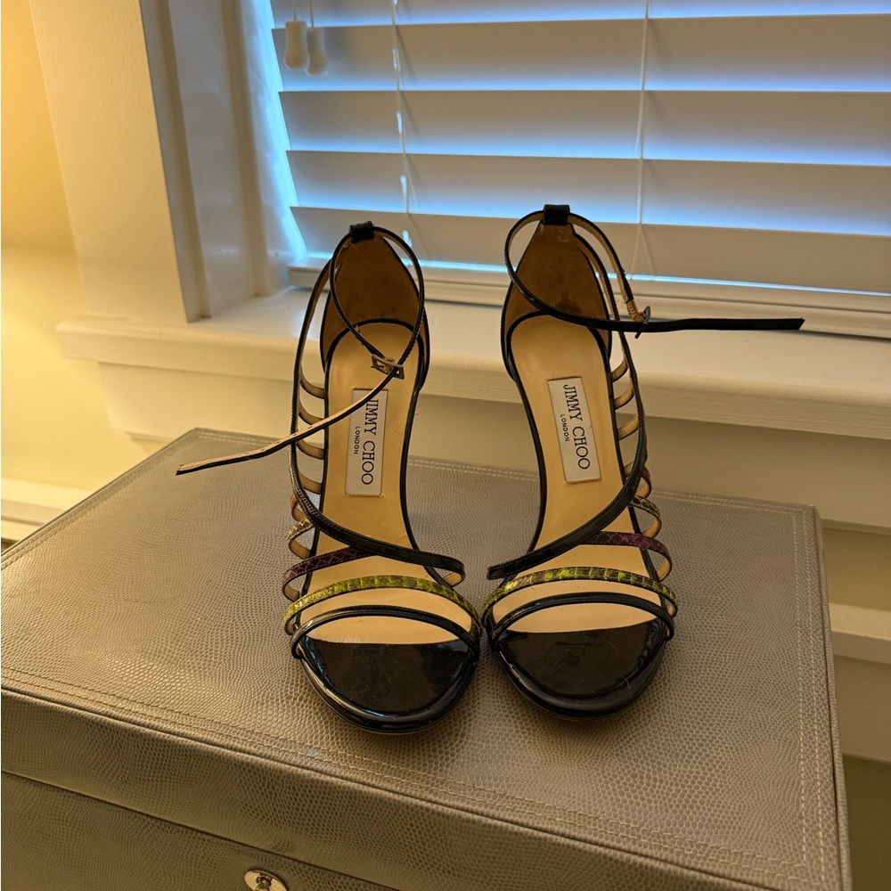 Jimmy Choo Black and colorful snakeskin Strappy Heels